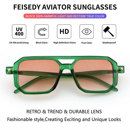 FEISEDY Vintage Square 70s Flat Aviator Sunglasses Women Men Classic Retro Stylish Frame UV400 Sunglasses B2622