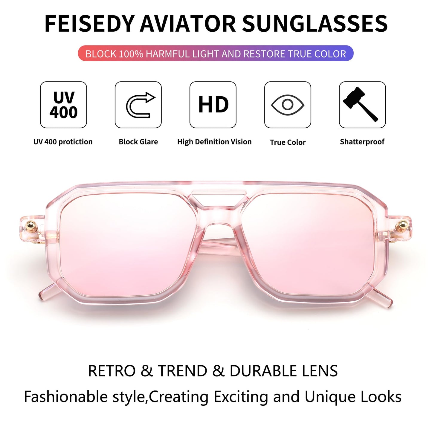 FEISEDY Vintage Square 70s Flat Aviator Sunglasses Women Men Classic Retro Stylish Frame UV400 Sunglasses B2622