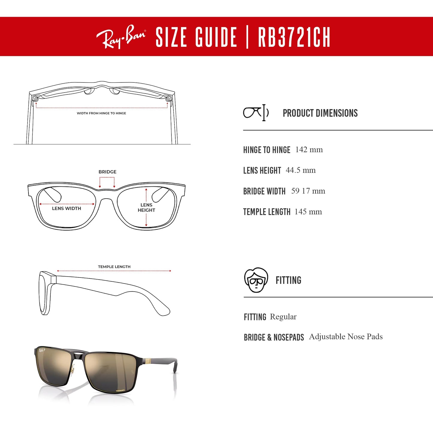 Ray-Ban RB3721CH Square Sunglasses for Men for Women + BUNDLE With Designer iWear Complimentary Eyewear Kit