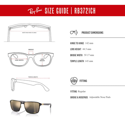 Ray-Ban RB3721CH Square Sunglasses for Men for Women + BUNDLE With Designer iWear Complimentary Eyewear Kit