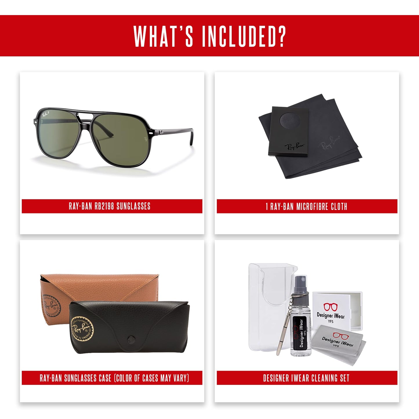 Ray-Ban Bill RB2198 Square Sunglasses for Men for Women + BUNDLE With Designer iWear Complimentary Eyewear Kit