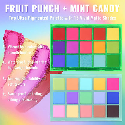 UCANBE Bright Colorful Neon Rainbow Makeup Eyeshadow Palette 15 Shades Green Purple Yellow Make Up Pallets Kit Vibrant Shimmer Matte Pigmented Blendable - Fruit Punch