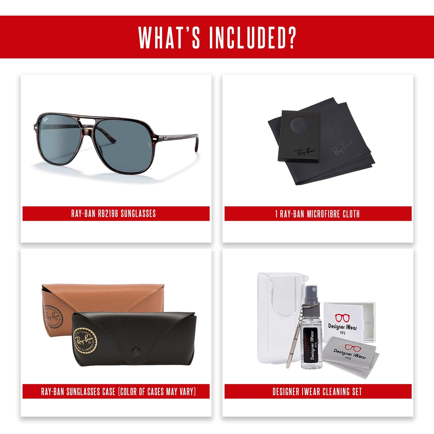 Ray-Ban Bill RB2198 Square Sunglasses for Men for Women + BUNDLE With Designer iWear Complimentary Eyewear Kit