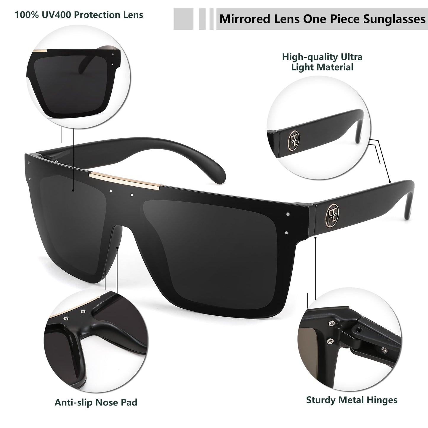 FEISEDY Men Sunglasses Polarized Oversized Square Flat Top Cycling Running Fishing Golf Hiking Sports B2990