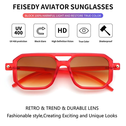 FEISEDY Vintage Square 70s Flat Aviator Sunglasses Women Men Classic Retro Stylish Frame UV400 Sunglasses B2622