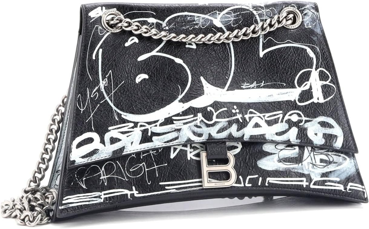 Pre-Loved Graffiti Crush Chain Flap Bag Leather Medium, Black