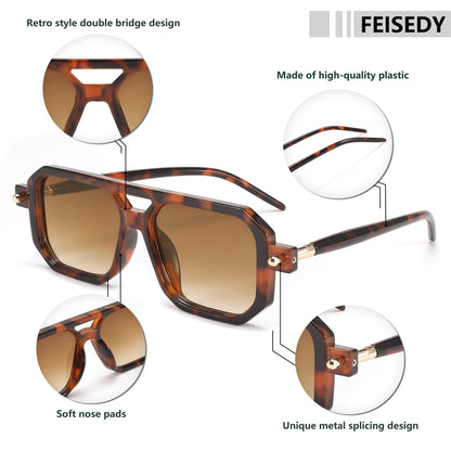 FEISEDY Vintage Square 70s Flat Aviator Sunglasses Women Men Classic Retro Stylish Frame UV400 Sunglasses B2622