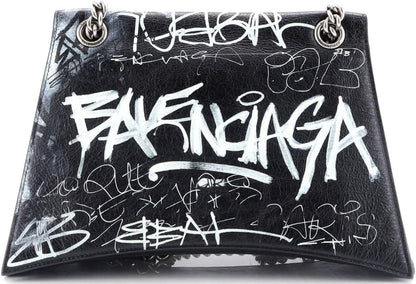 Pre-Loved Graffiti Crush Chain Flap Bag Leather Medium, Black