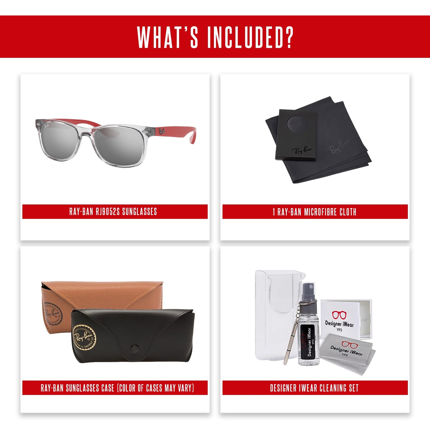 Ray-Ban Junior XS Kids' New Wayfarer RJ9052S Square Sunglasses for SMALL Boys and Girls + BUNDLE With DIW Kit
