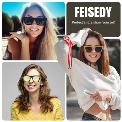 FEISEDY Vintage Square Cat Eye Sunglasses Women Trendy Cateye Sunglasses B2473