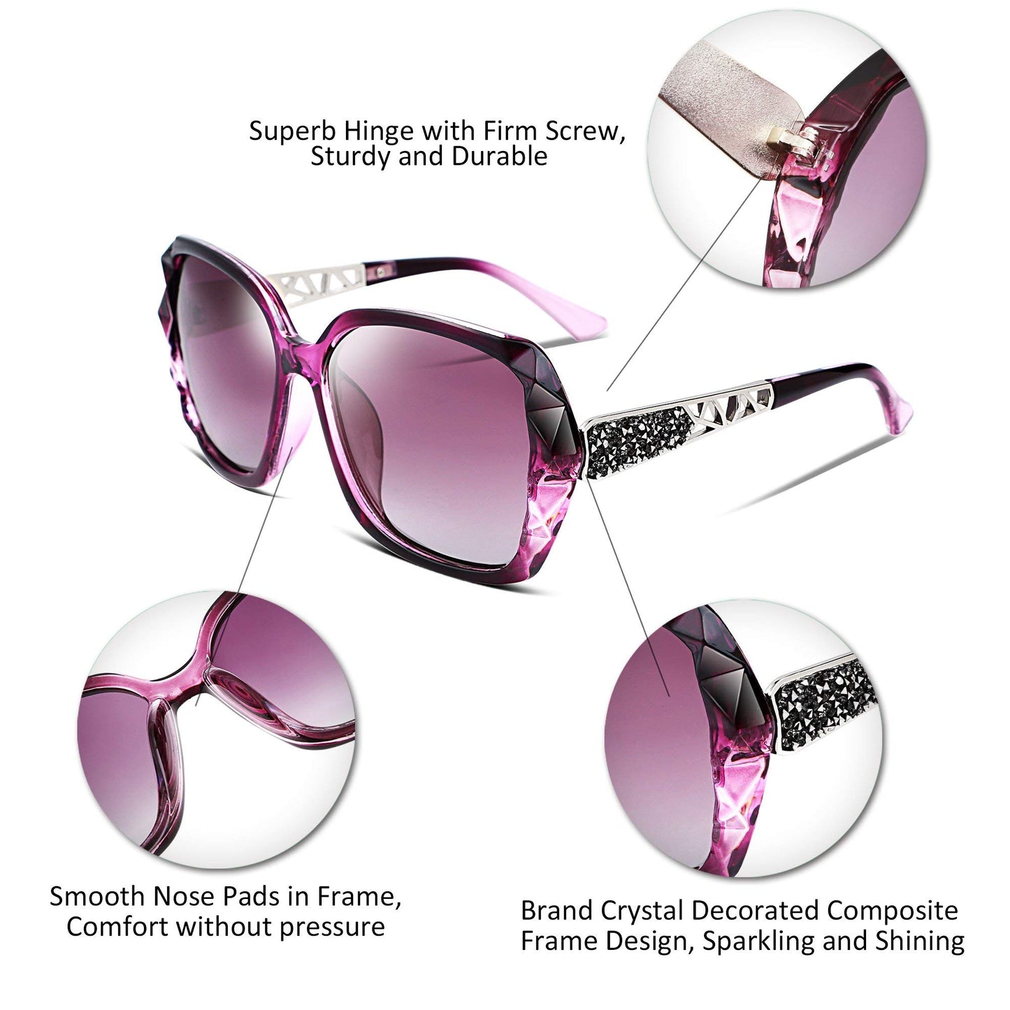 FEISEDY Polarized Women Square Sunglasses Sparkling Composite Shiny Frame B2289