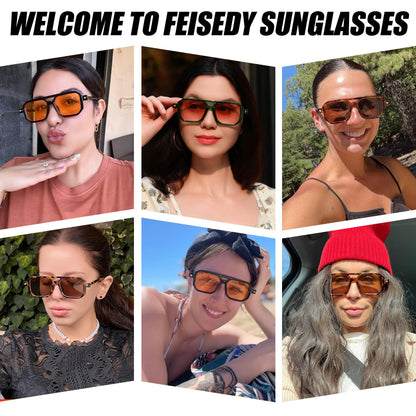 FEISEDY Vintage Square 70s Flat Aviator Sunglasses Women Men Classic Retro Stylish Frame UV400 Sunglasses B2622