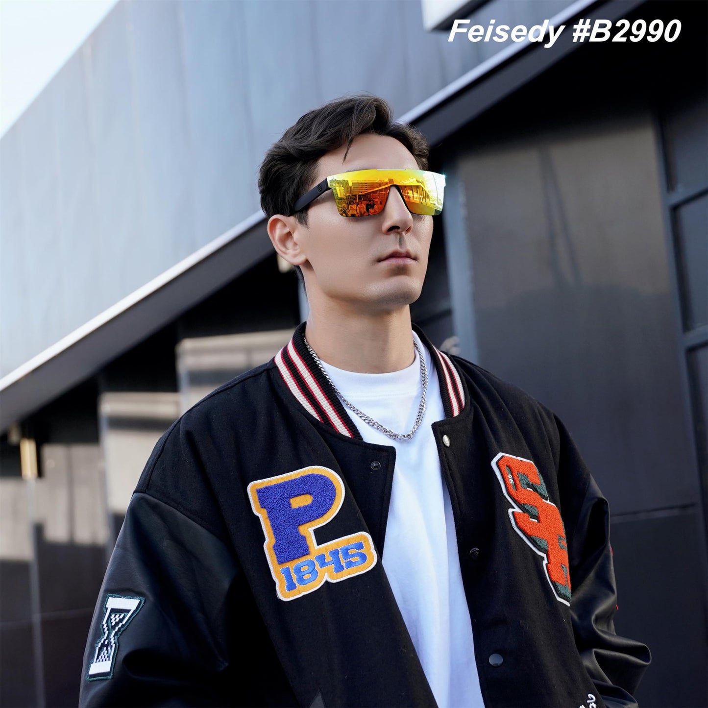 FEISEDY Men Sunglasses Polarized Oversized Square Flat Top Cycling Running Fishing Golf Hiking Sports B2990