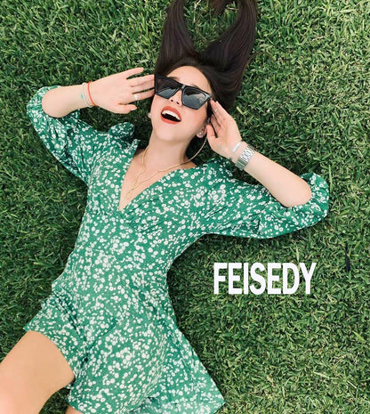 FEISEDY Vintage Square Cat Eye Sunglasses Women Trendy Cateye Sunglasses B2473