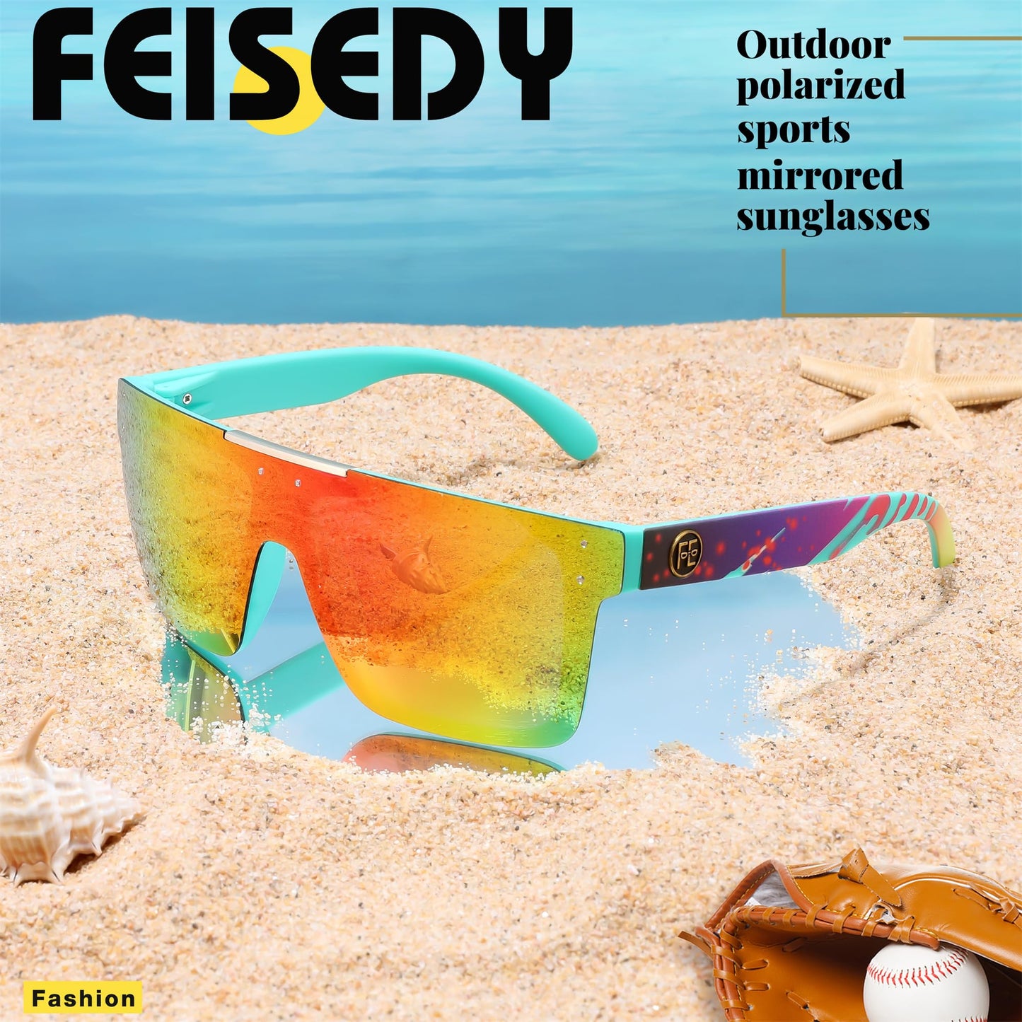 FEISEDY Men Sunglasses Polarized Oversized Square Flat Top Cycling Running Fishing Golf Hiking Sports B2990