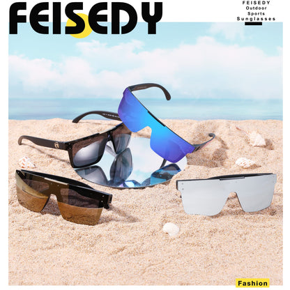 FEISEDY Men Sunglasses Polarized Oversized Square Flat Top Cycling Running Fishing Golf Hiking Sports B2990