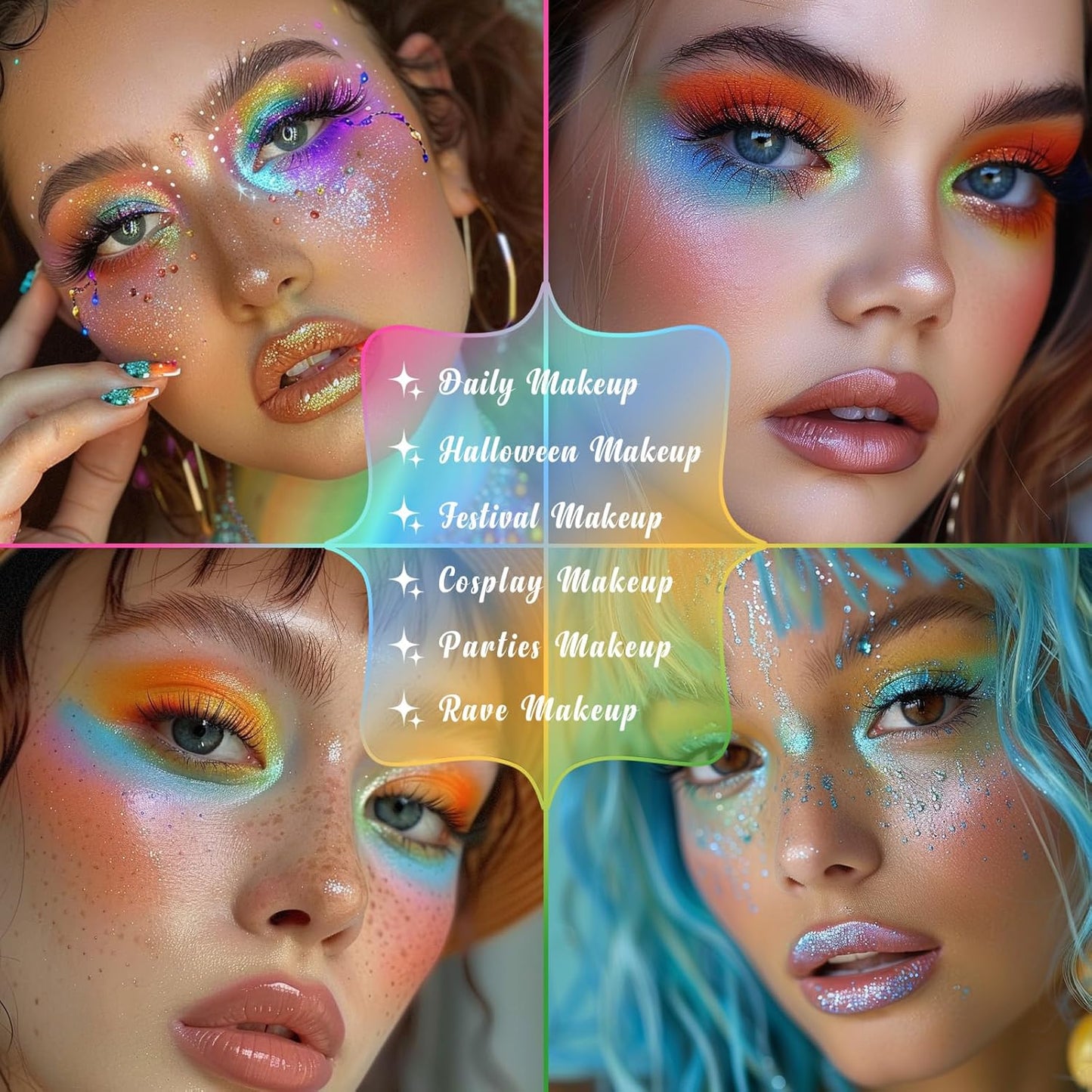 UCANBE Bright Colorful Neon Rainbow Makeup Eyeshadow Palette 15 Shades Green Purple Yellow Make Up Pallets Kit Vibrant Shimmer Matte Pigmented Blendable - Fruit Punch