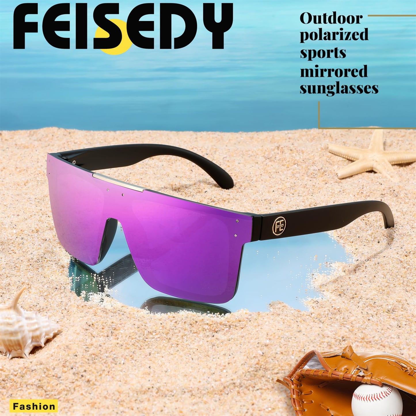 FEISEDY Men Sunglasses Polarized Oversized Square Flat Top Cycling Running Fishing Golf Hiking Sports B2990
