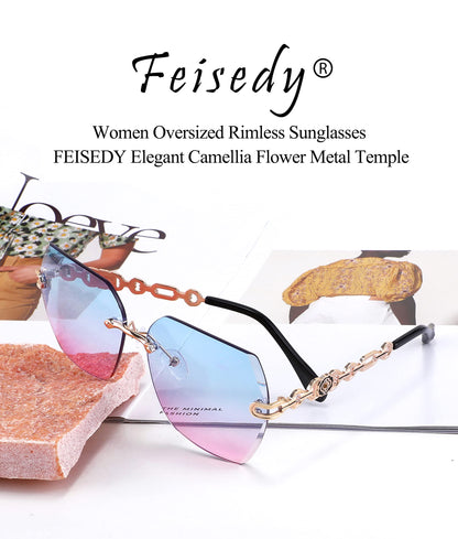 FEISEDY Classic Rimless Sunglasses Women Metal Frame Diamond Cutting Lens Sun Glasses B2567