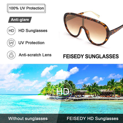 FEISEDY Sunglasses Women Oversized One Piece Frame UV400 Sun Glasses Trendy Retro Shades B2580