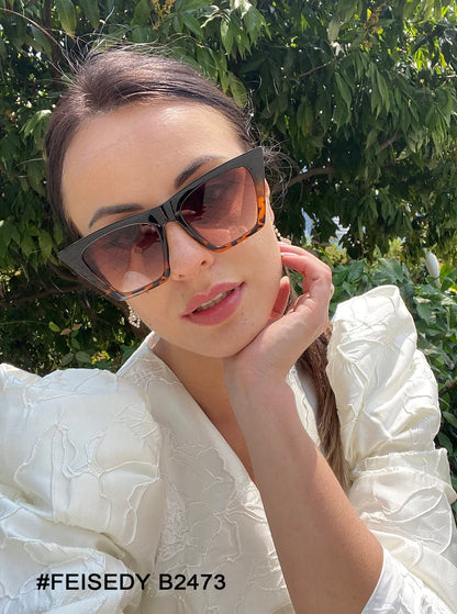 FEISEDY Vintage Square Cat Eye Sunglasses Women Trendy Cateye Sunglasses B2473