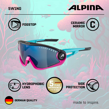 ALPINA Mirrored, 100% UV Protection Sport Sunglasses For Men & Women, Cycling/Running, Removeable Side Protection, 5W1NG