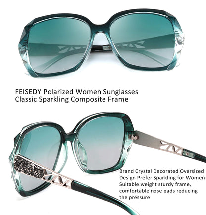 FEISEDY Polarized Women Square Sunglasses Sparkling Composite Shiny Frame B2289