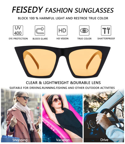 FEISEDY Vintage Square Cat Eye Sunglasses Women Trendy Cateye Sunglasses B2473