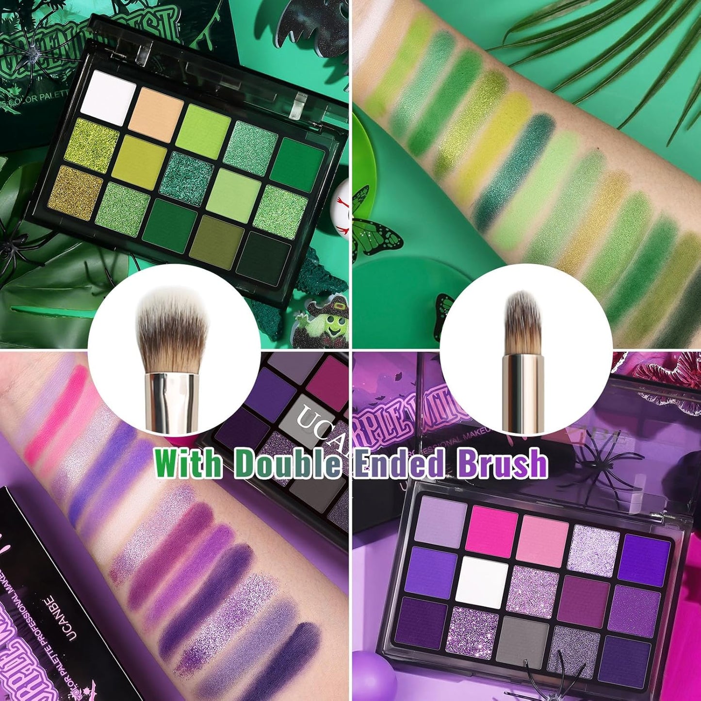 UCANBE Bright Colorful Neon Rainbow Makeup Eyeshadow Palette 15 Shades Green Purple Yellow Make Up Pallets Kit Vibrant Shimmer Matte Pigmented Blendable - Fruit Punch
