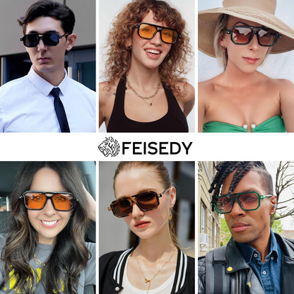 FEISEDY Vintage Square 70s Flat Aviator Sunglasses Women Men Classic Retro Stylish Frame UV400 Sunglasses B2622