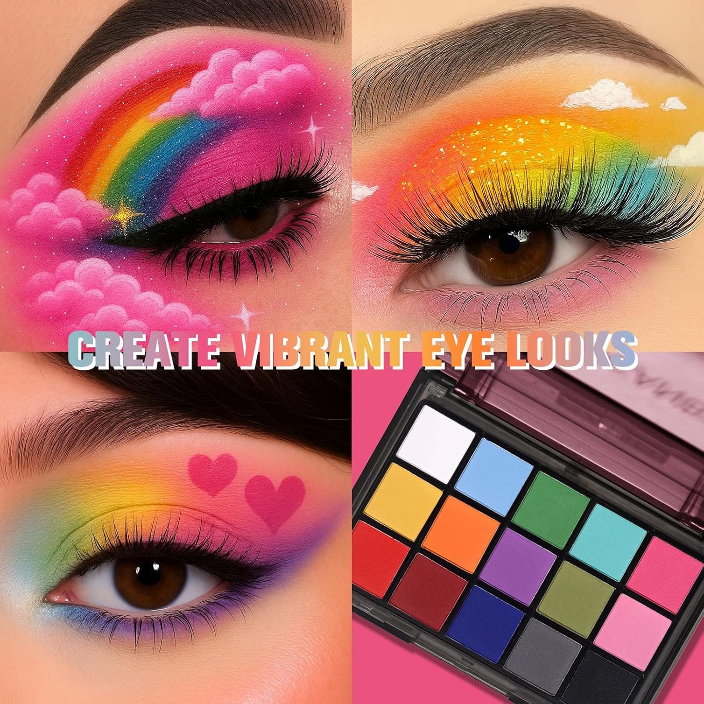 UCANBE Bright Colorful Neon Rainbow Makeup Eyeshadow Palette 15 Shades Green Purple Yellow Make Up Pallets Kit Vibrant Shimmer Matte Pigmented Blendable - Fruit Punch