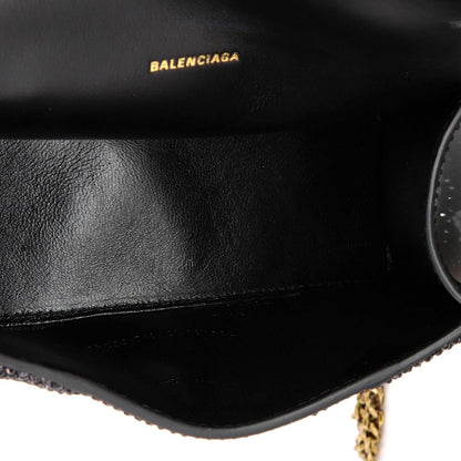 Pre-Loved Hourglass Top Handle Bag Suede and Allover Logo Crystals XS, Black