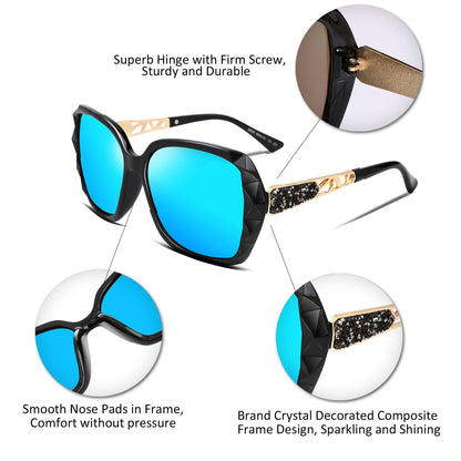 FEISEDY Polarized Women Square Sunglasses Sparkling Composite Shiny Frame B2289