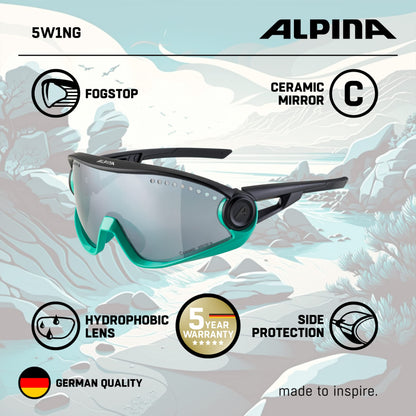 ALPINA Mirrored, 100% UV Protection Sport Sunglasses For Men & Women, Cycling/Running, Removeable Side Protection, 5W1NG