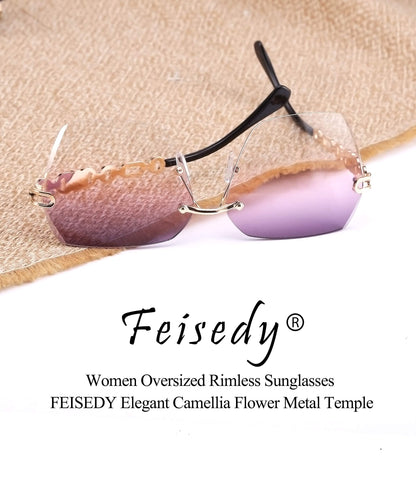 FEISEDY Classic Rimless Sunglasses Women Metal Frame Diamond Cutting Lens Sun Glasses B2567