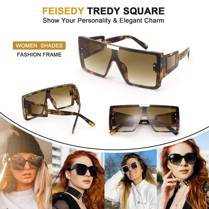 FEISEDY Square Oversized Flat Top Sunglasses With Side Lens Integrated For Women Men B4028