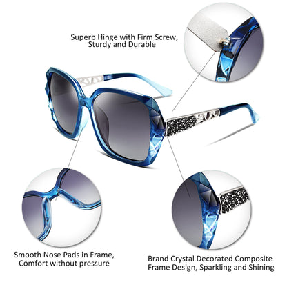 FEISEDY Polarized Women Square Sunglasses Sparkling Composite Shiny Frame B2289