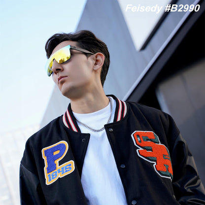 FEISEDY Men Sunglasses Polarized Oversized Square Flat Top Cycling Running Fishing Golf Hiking Sports B2990