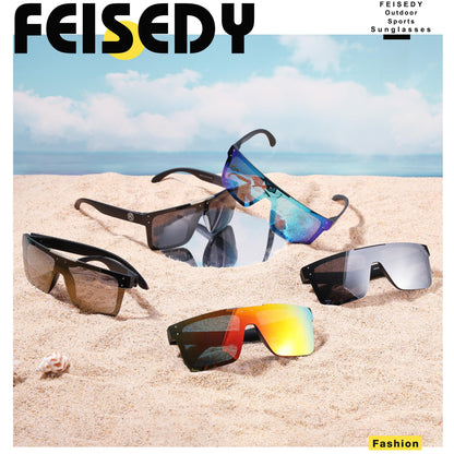 FEISEDY Men Sunglasses Polarized Oversized Square Flat Top Cycling Running Fishing Golf Hiking Sports B2990
